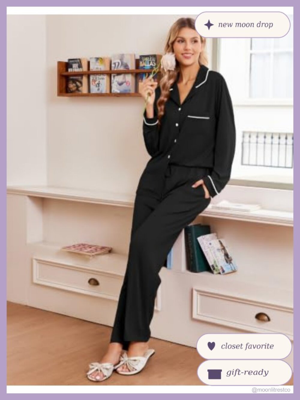 Ekouaer Women's Button Up Pajama Set Long Sleeve Pjs with Pockets - Picture 3 of 6